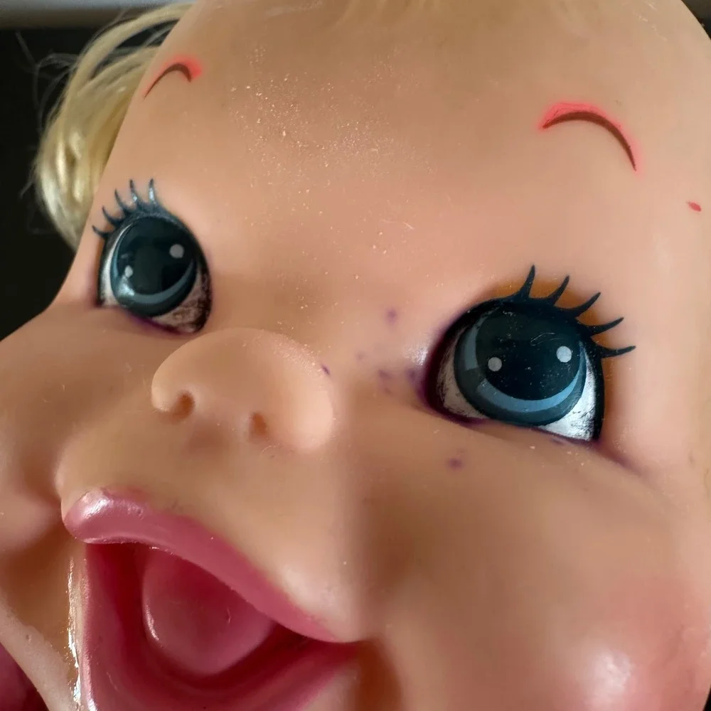 Vintage 1995 Toy Biz Baby Tumbles Surprise Doll Pink Polka Dot Outfit Blonde 12